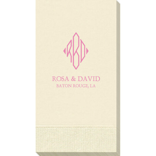 Shaped Diamond Monogram with Text Guest Towels